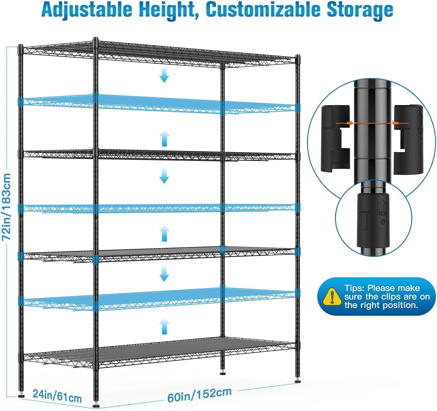 Wire Shelving with Wheels, 60x24x72 Inch, 2000 Lbs Storage Shelves ...