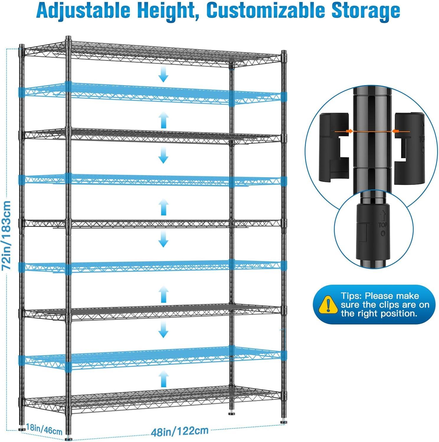 Wire Shelving with Wheels, 60x24x72 Inch, 2000 Lbs Storage Shelves ...